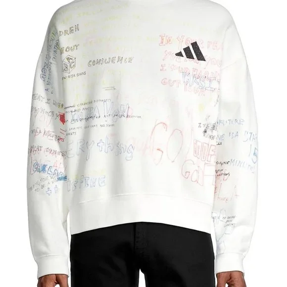 Yeezy White Crewneck Sweater with Multicolor Graphics